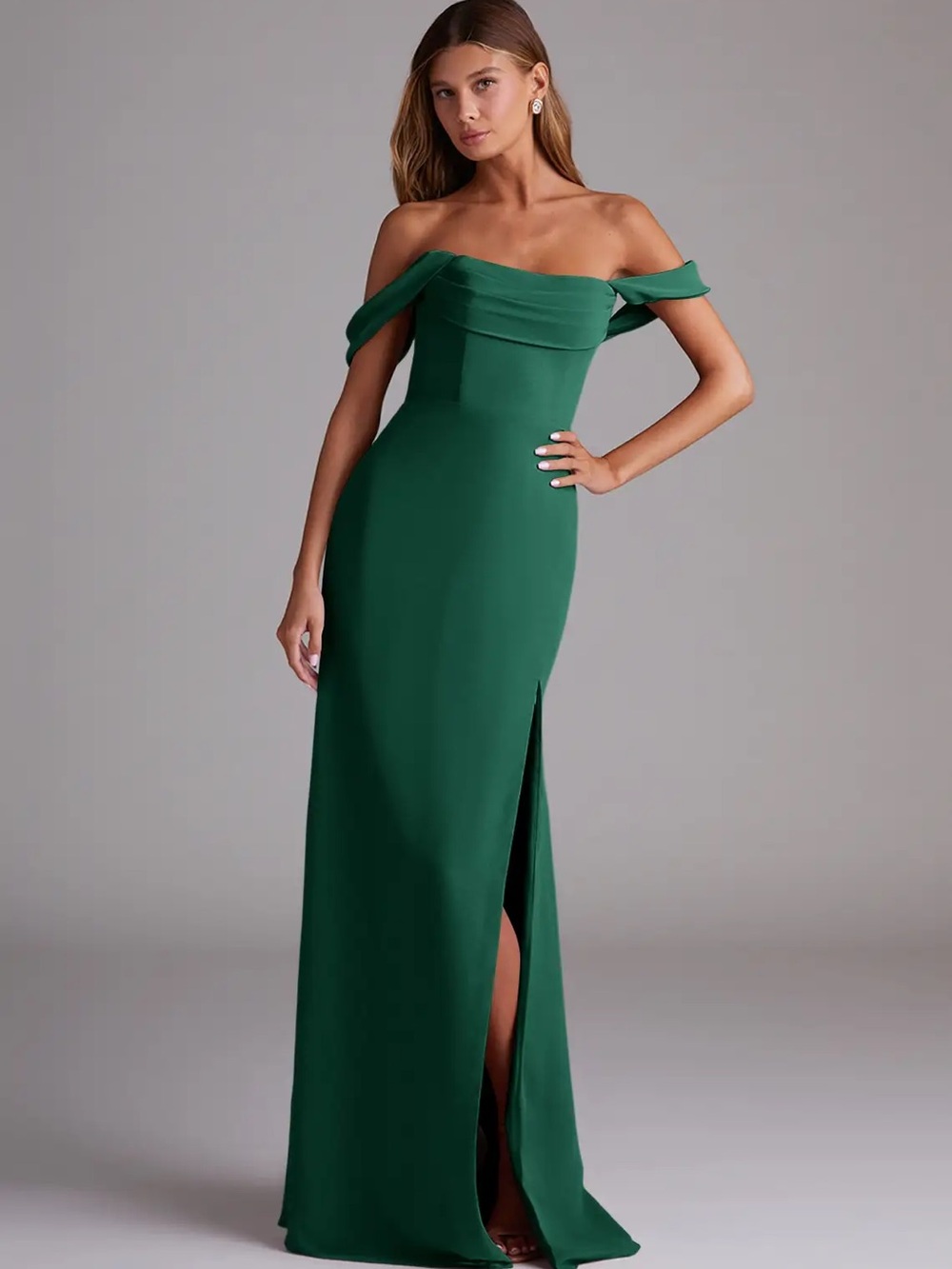 Azazie Saige Emerald A-Line Off the Shoulder Chiffon Convertible Gown 10-12